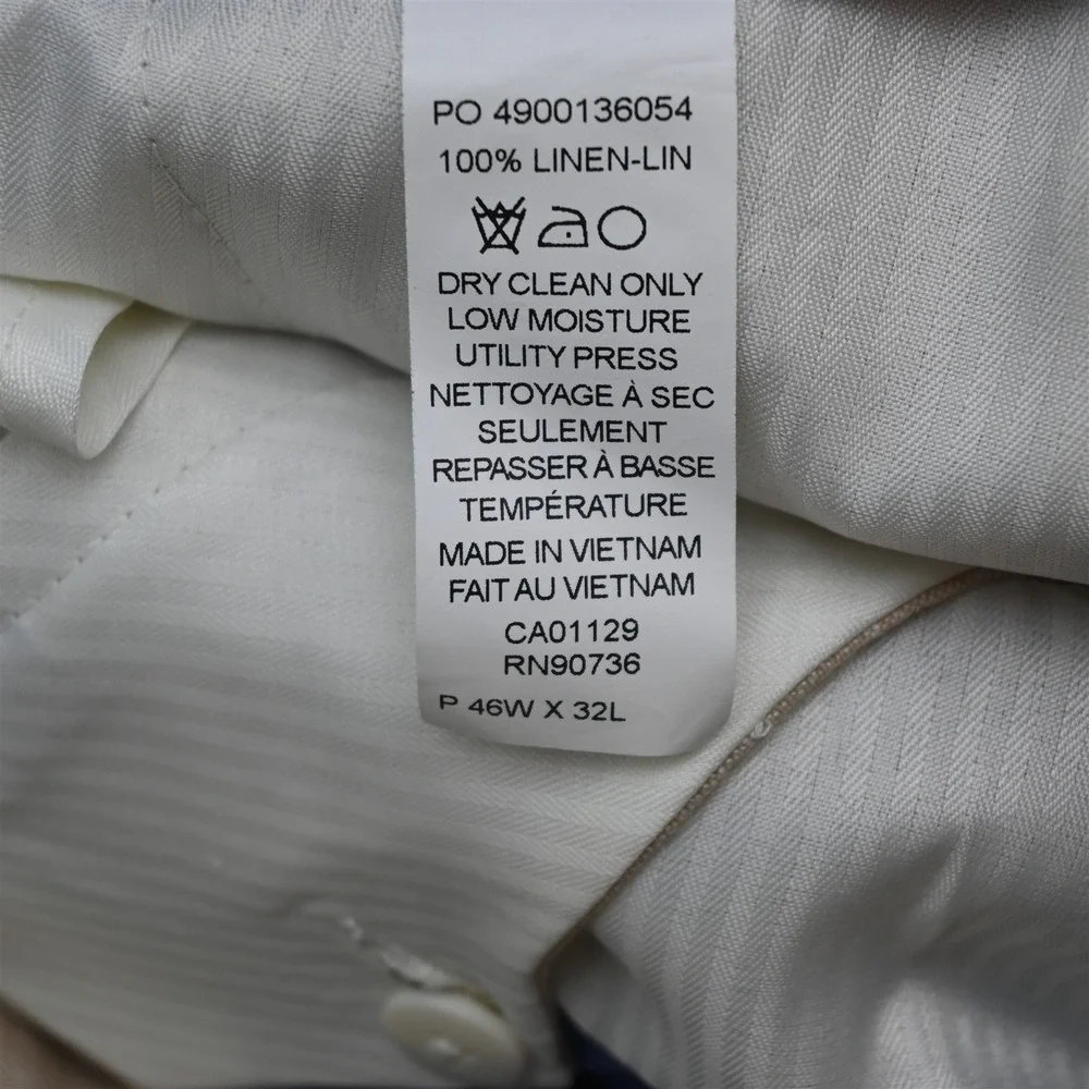 Tommy Hilfiger 46x32 Khaki 100% Linen Flat Front Straight Dress Mens Pants